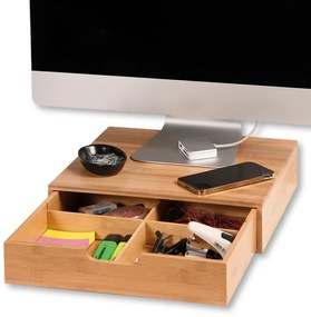 Stojan na kávovar, kanvicu, podstavec pod monitor so zásuvkou – bambusový