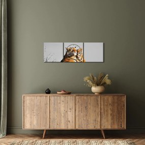 Obraz - Tigrice a jej mláďa, čiernobiely variant (s hodinami) (90x30 cm)