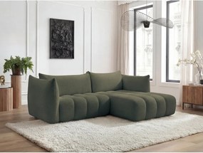 Zelená rohová pohovka z textílie buklé (pravý roh/s leňoškou) Azra – Bobochic Paris