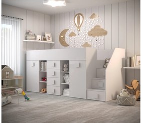 Detská kombinovaná posteľ 90 cm Toreno 3 (biela + biely lesk + biele lesklé madlá) (P). Vlastná spoľahlivá doprava až k Vám domov. 1083330