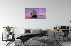 Obraz na skle Fialové neba ship sea 125x50 cm