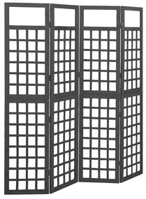 4-panelový paraván/mriežka masívna jedľa čierny 161x180 cm