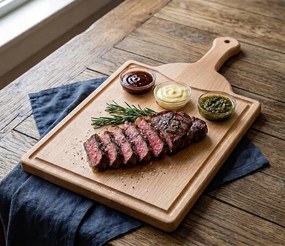 AMADEA Drevená doštička s drážkou a 3 servírovacie misky, masívne drevo, 45x25x2 cm