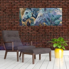 Obraz - Kone so zlatým pozadím (120x50 cm)