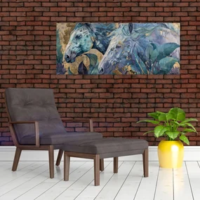 Obraz - Kone so zlatým pozadím (120x50 cm)