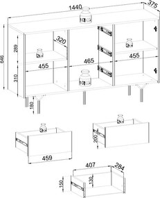 Komoda so zásuvkami Raven, čierna