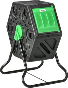 Outsunny kompostér 65 litrov, rotovateľný rýchly kompostér z plastu, 60x49x77cm, poveternostne odolný termokompostér so ventilačným systémom, komposté