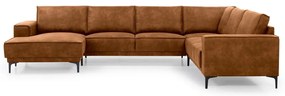Koňakovohnedá rohová pohovka z imitácie kože (ľavý roh/do "U") Copenhagen – Scandic