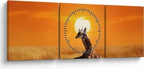 Obraz - Žirafy v národnom parku Serengeti (s hodinami) (90x30 cm)