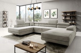 Veľký krémový rohovník Astorp U, ľavá strana s funkciou spania