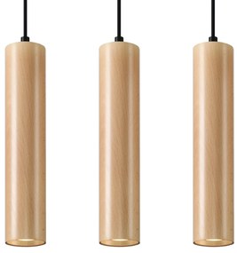 Závesné svietidlo Lino 3, 3x drevené tienidlo