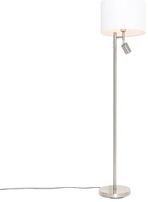 Stojaca lampa z ocele s bielym tienidlom a lampou na čítanie - Jelena