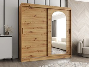 Šatník so zrkadlom Kreloin 200, zásuvka: áno, Farby: dub artisan