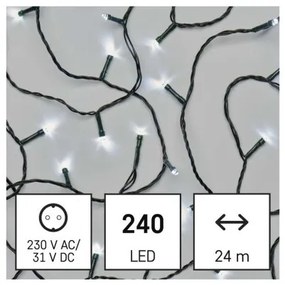 LED vánoční řetěz Steny s programy 24 m studená bílá