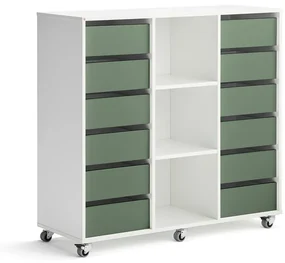 Úložná skriňa CASPER, 12 zásuviek, 3 priehradky, biela, tmavozelená