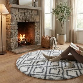 Protišmykový koberec DECOR biely / sivý kruh