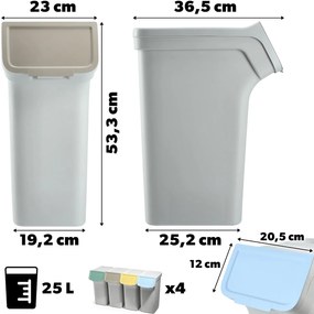 Odpadkové koše / Koše na špinavú bielizeň sada 4x25l, STACKBOX - bielo-sivá