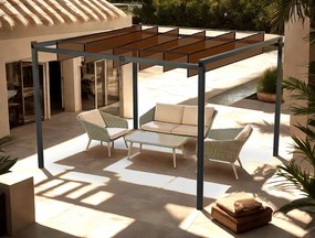 Garden Line ZÁHRADNÁ PERGOLA S POHYBLIVÝMI POLYKARBONÁTOVÝMI LAMELAMI 3 x 3 M HNEDÁ *4016