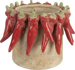 Béžový antik terakotový obal na kvetináč s papričkami L - Ø 21*17 cm