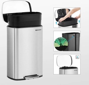 Odpadkový kôš s pomalým zatváraním TIDY, 50l, strieborná SongmicsHome