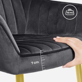 Jedálenská zamatová stolička s lakťovou opierkou, sivá a zlatá