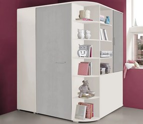 Rohová šatňa - Šatníková skriňa Joker, biela / sivý betón