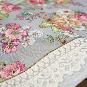 Sivý gobelínový obrus s romantickým tkaným vzorom kvetín Šírka: 40 cm | Dĺžka: 100 cm