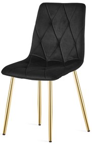 Čierna zamatová jedálenská stolička LIBRA so zlatými nohami