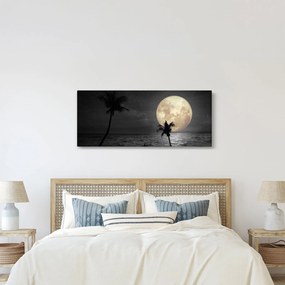 Obraz - Pláž za splnu v šedých tónoch (120x50 cm)