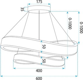 Toolight Toolight, LED závesné svietidlo, 60cm, 70W, 4000K, 5000lm SWE063-CP, zlatá lesklá, OSW-20163