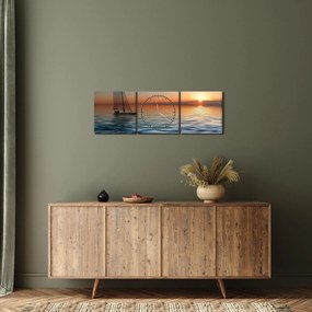 Obraz - Plachetnica na mori (s hodinami) (90x30 cm)