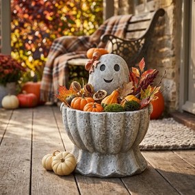 Šedá antik dekorácia kvetináč duch s tekvicou Pumpkin - 37*34*47 cm