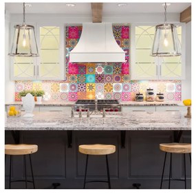 Sada 30 nástenných samolepiek Ambiance Wall Stickers Tiles Azulejos Mariska, 15 × 15 cm