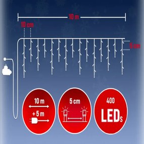 Vianočný svetelný záves 400LED - 15m+ ovládač