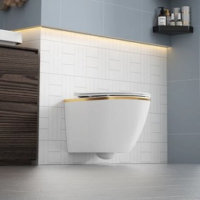 BPS-koupelny Závesná WC misa so SoftClose sedadlom HYD-5619, biela matná/zlatá