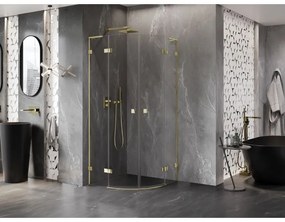 Mexen Lunar, L výklopný polkruhový sprchový kút 100 x 100 cm, 8mm číre sklo, zlatý profil, 833L-100L-100P-50-00