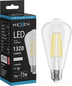 Mexen Vintis, LED filamentová žiarovka E27, ST64, 10 W, neutrálna biela 4000K, číra, L152-E27-1040-00