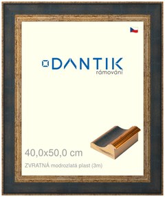 DANTIK rám na obraz 40x50 | ZVRATNÁ modrozlatá plast (Sklo Čiré)