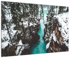 Obraz - horská rieka v zime (90x60 cm)