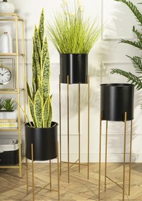 KOVOVÝ KVETINÁČ SO STOJANOM GLAMOUR 55X24 CM ČIERNA/ZLATÁ