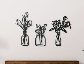 drevko Drevená dekorácia Kvety vo váze Rozmer obrazu: 26 x 44,5 cm, Farba dekorácie: Čierna