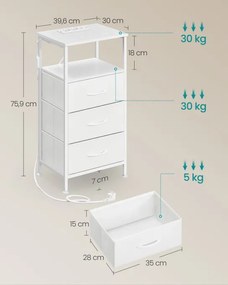 Nočný stolík BELLAH s nabíjacou stanicou LGS303WH03