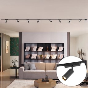 Moderný koľajnicový systém osvetlenia s 8 čiernymi bodovými svetlami 1-fázový - Magnetic Samson