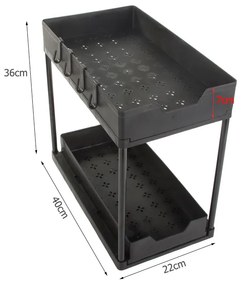 VERK GROUP Výsuvná polička s 2 zásuvkami, čierny plast 36 x 40 x 22 cm