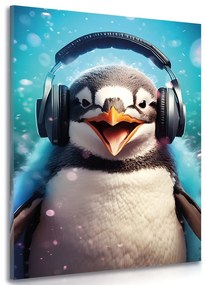 Obraz tučniak so slúchadlami