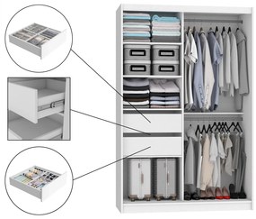 Šatníková skriňa 133 cm Belini čierny mat / šedý mat s posunými dverami zrkadlom a zásuvkami  MBP SZP6/1/B/SR/0/KLP