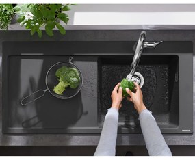 HANSGROHE S514-F450 SilicaTec granitový drez s odkvapávacou plochou, pravý, montáž na pracovnú dosku, 1050 x 510 mm, kamenná šedá, 43314290
