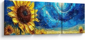 Obraz - Maľba slnečníc (s hodinami) (90x30 cm)