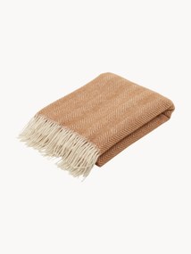 Vlnený prehoz so vzorom rybej kosti a strapcami Tyrol