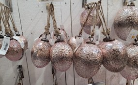 Ružové sklenené veľkonočné vajíčko na jutovom povrázku - Ø 7*12 cm